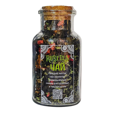 5 Сокочай зелёный Rusttea - Ананас, клубника,мята, пропитанный соком ананаса 65г (стекло)